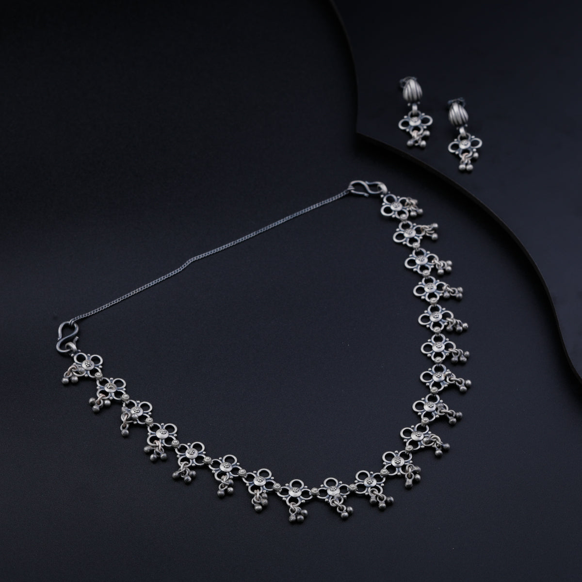 Flower Motif with Ghungaroo Delicate Silver Set Convertible Necklace and Anklet