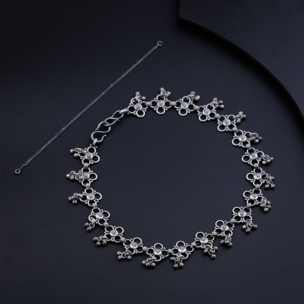 Flower Motif with Ghungaroo Delicate Silver Set Convertible Necklace and Anklet