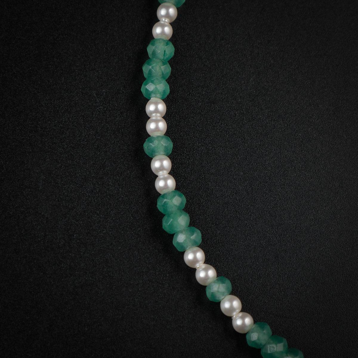 Jade and Pearls  Silver Anklet with Love Motif