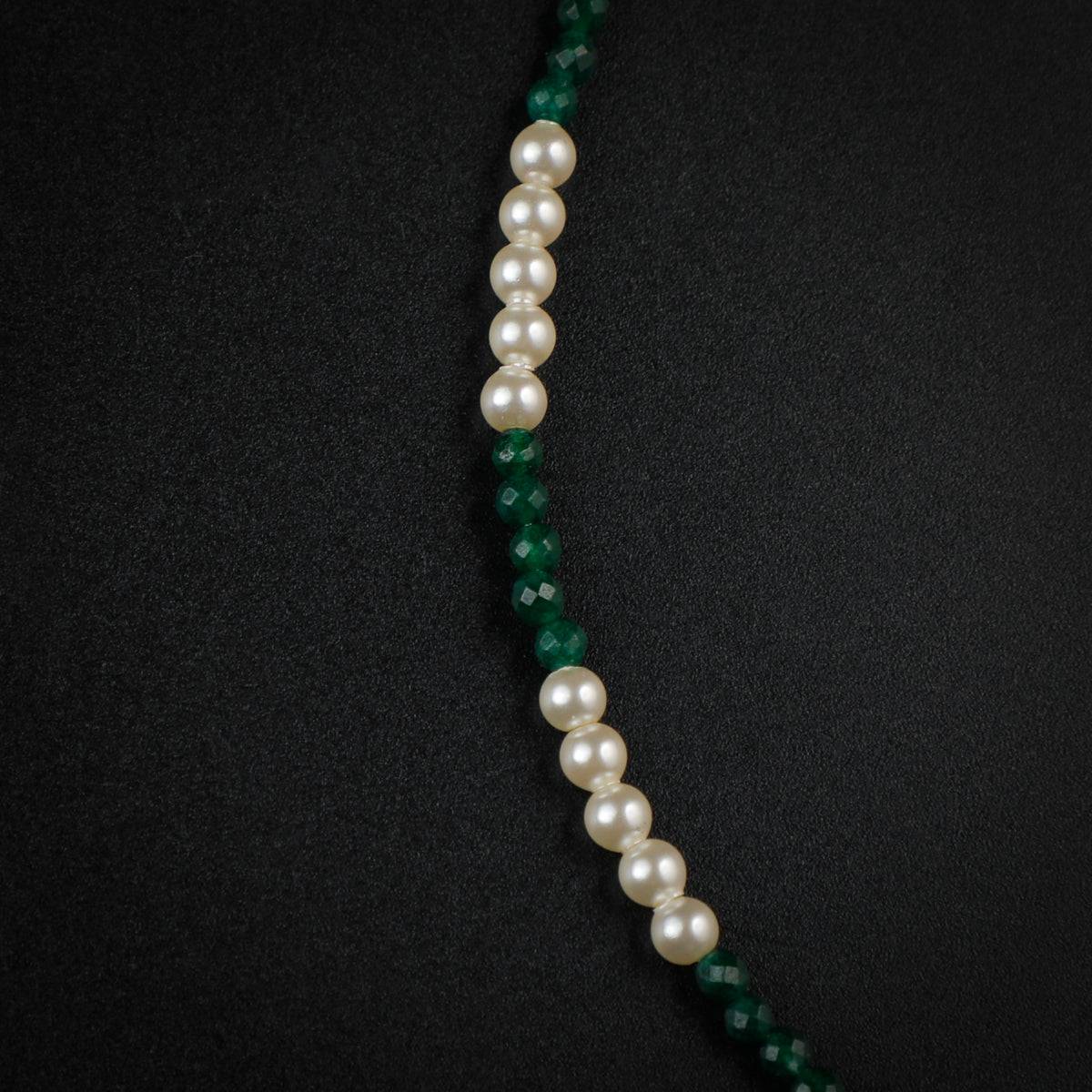 Green Onyx and Pearls Silver Anklet with Kudi Bunch