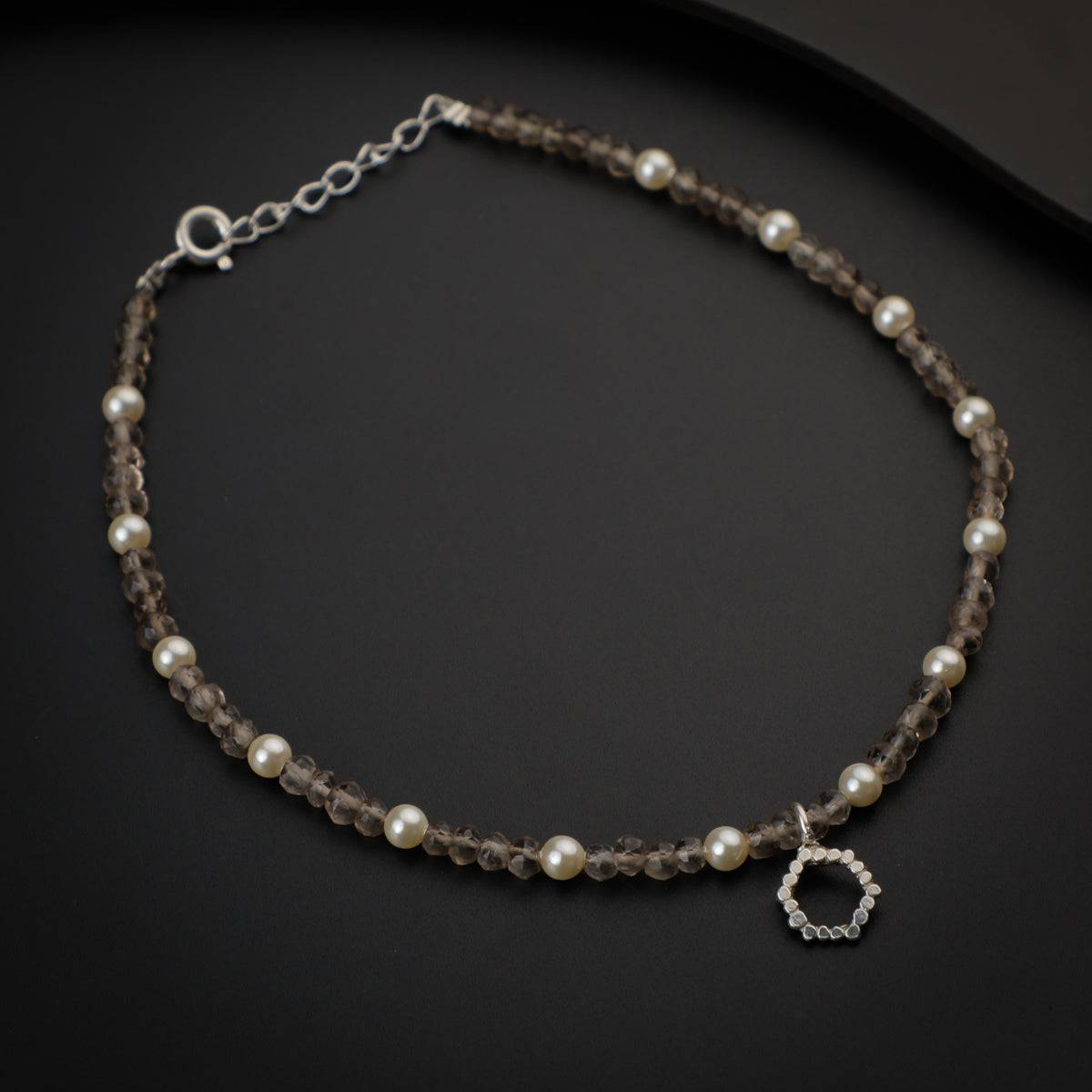 Smokey Quartz and Pearls Anklet with Hammered Motif