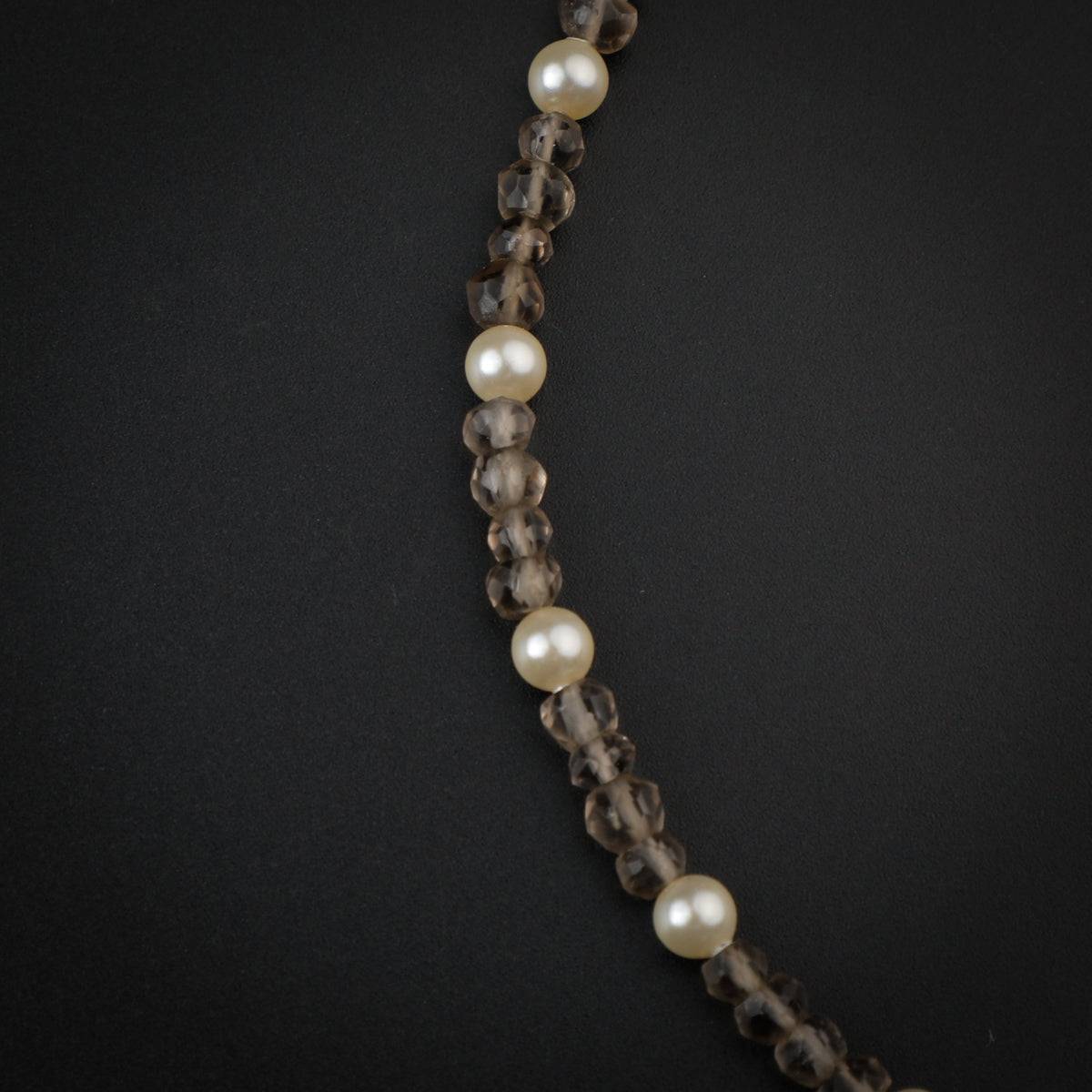 Smokey Quartz and Pearls Anklet with Hammered Motif