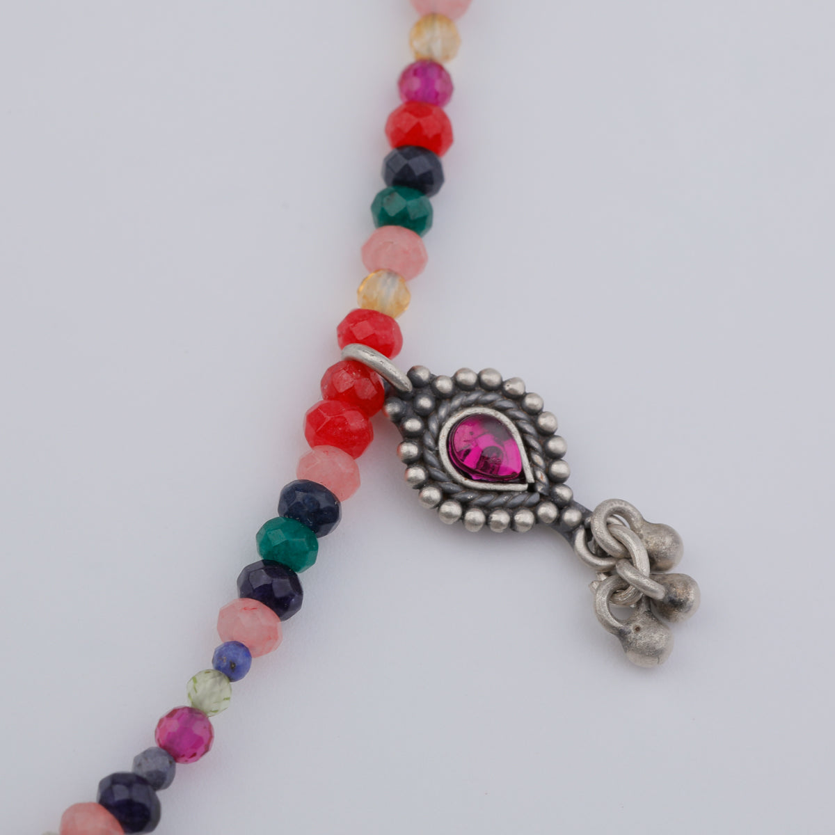 Silver 5 Charm Necklace with Multicolor Stones