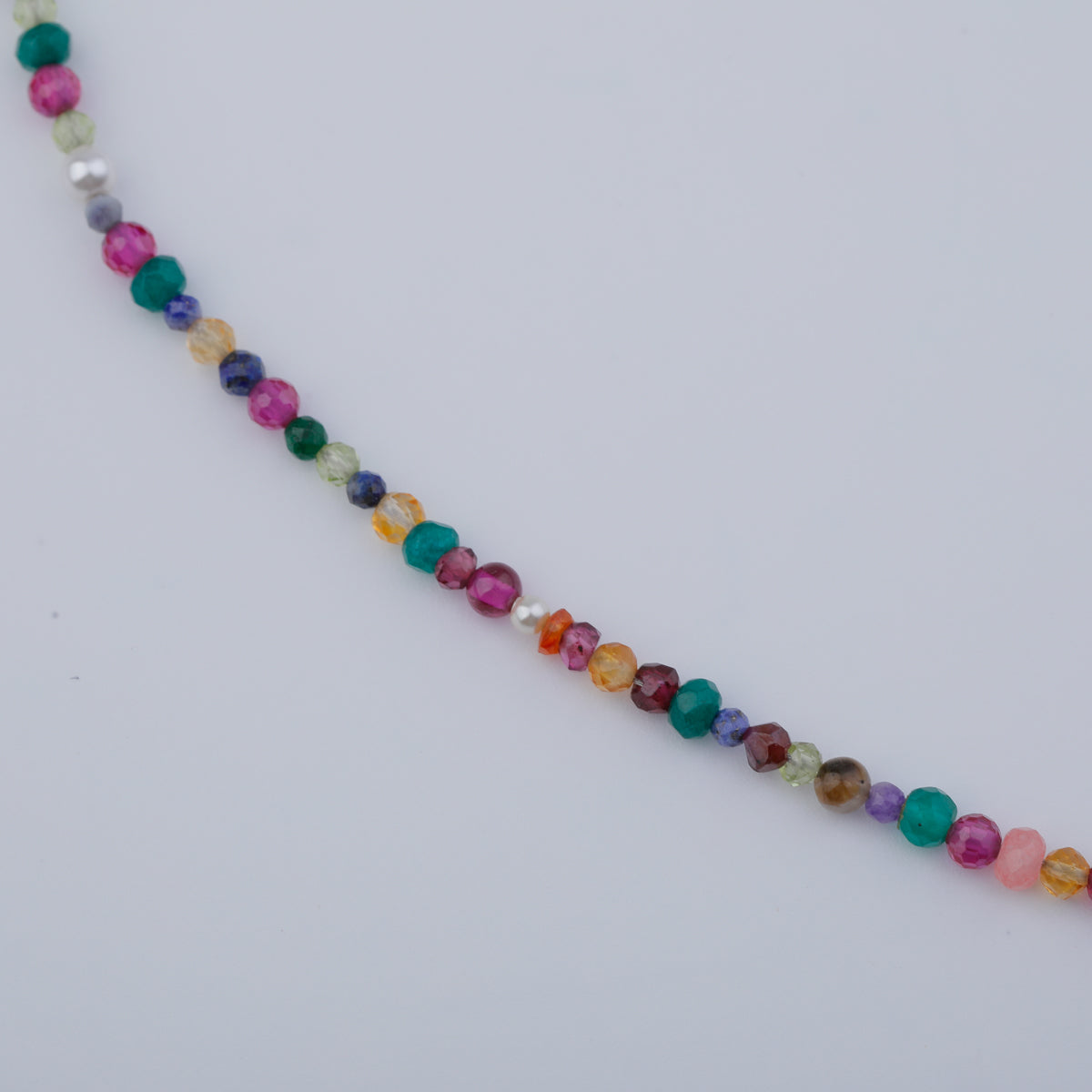 Silver 5 Charm Necklace with Multicolor Stones