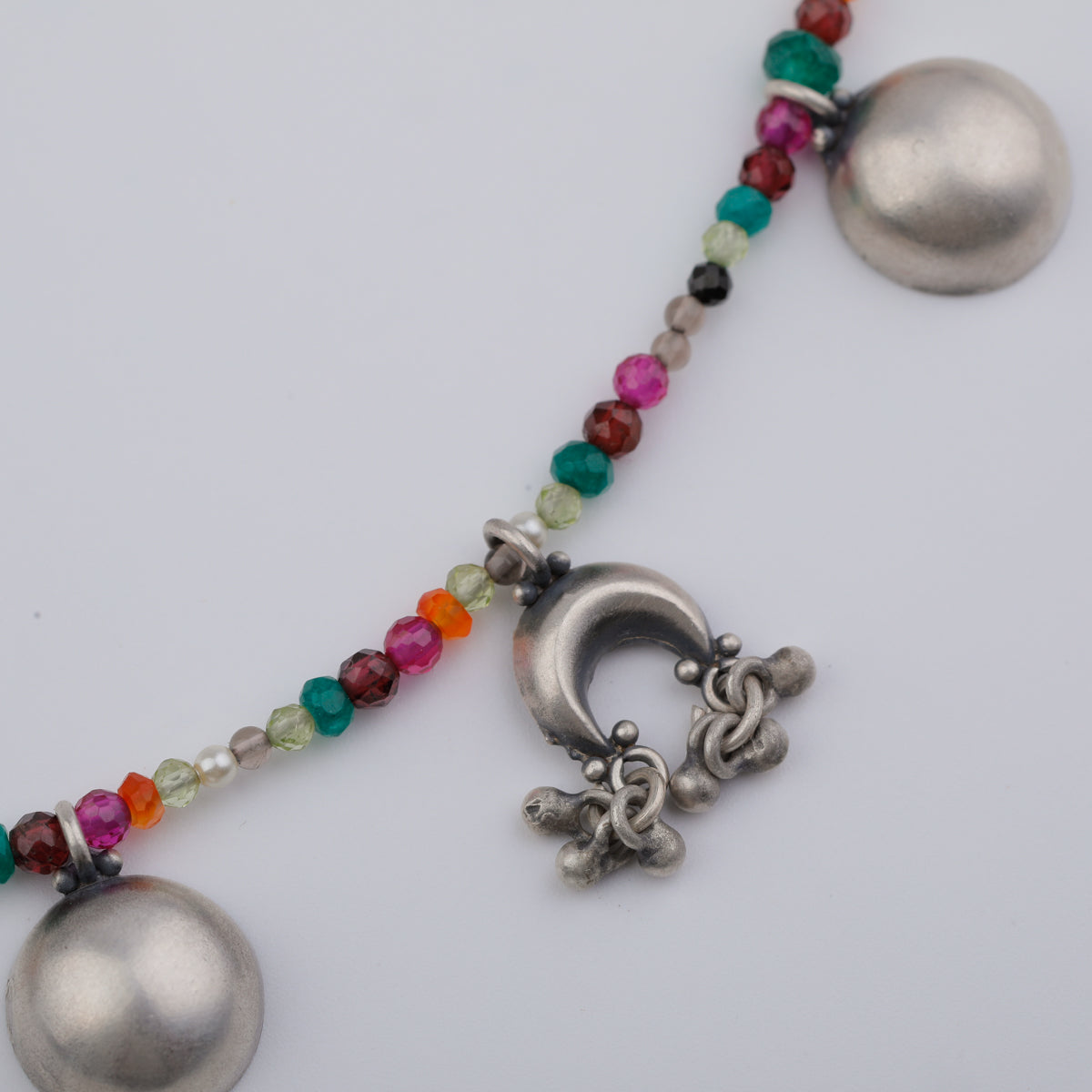 Silver 5 Charm Necklace with Multicolor Stones