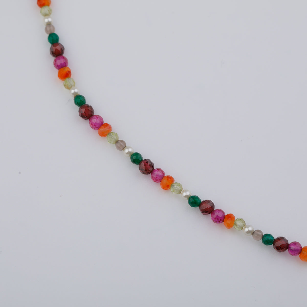 Silver 5 Charm Necklace with Multicolor Stones