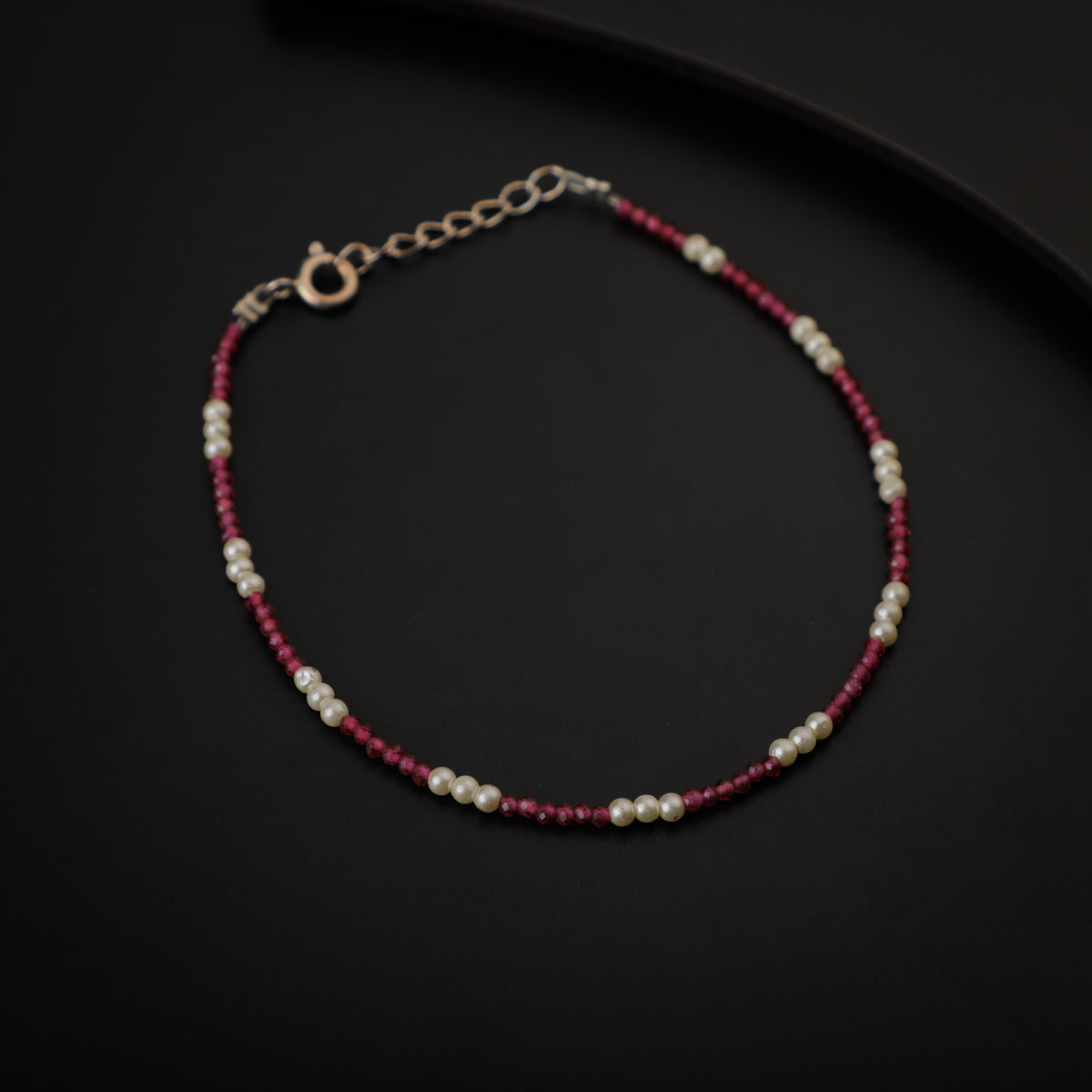 Silver Bracelet with Ruby and Pearls