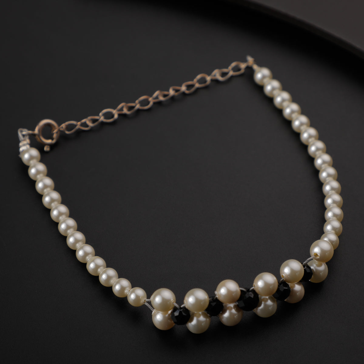 Silver Black Spinel and Pearl Bracelet