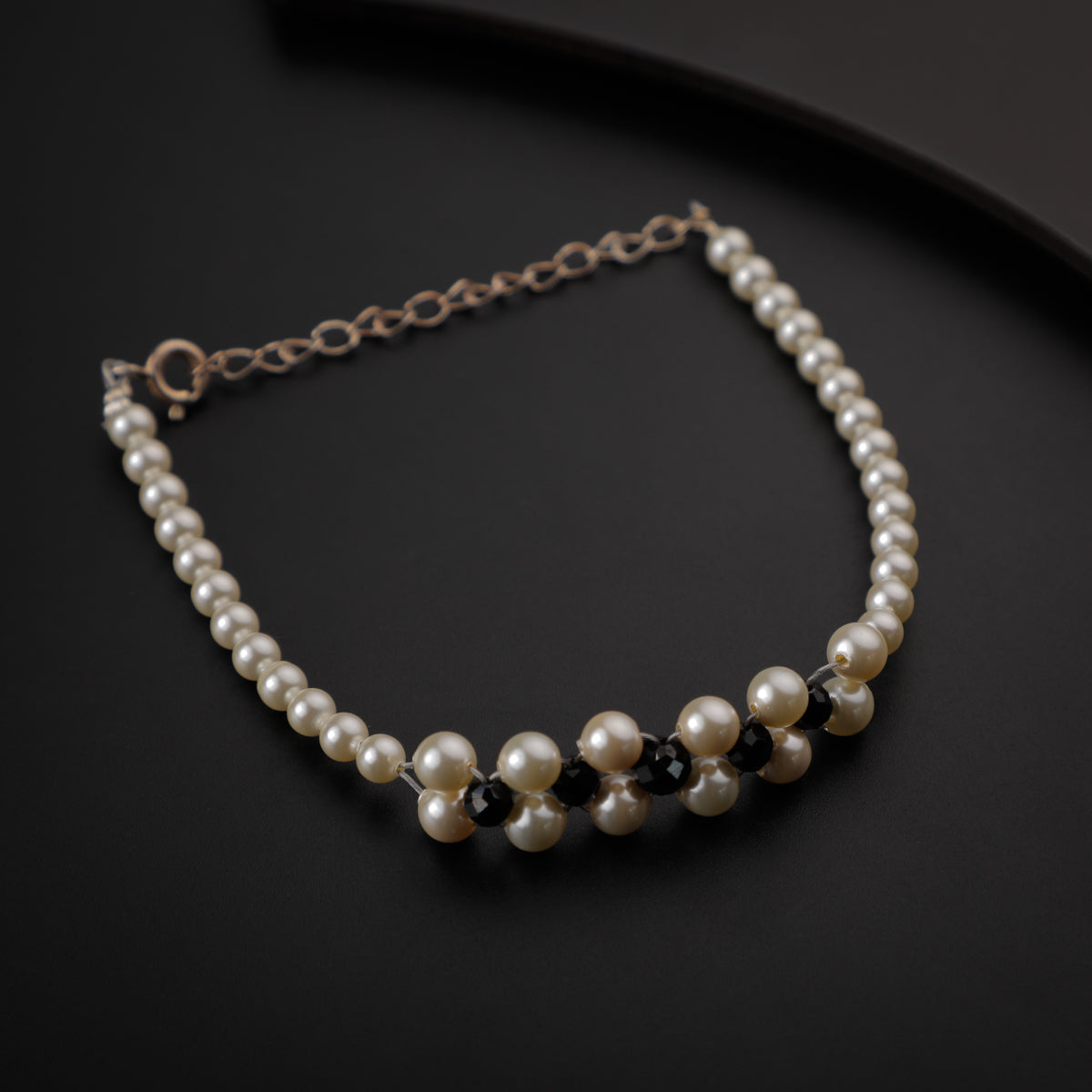 Silver Black Spinel and Pearl Bracelet