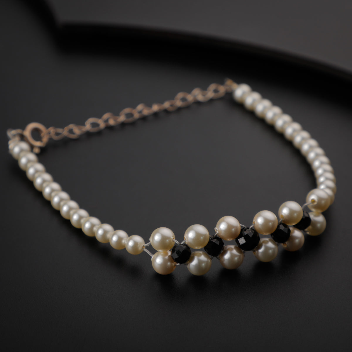 Silver Black Spinel and Pearl Bracelet