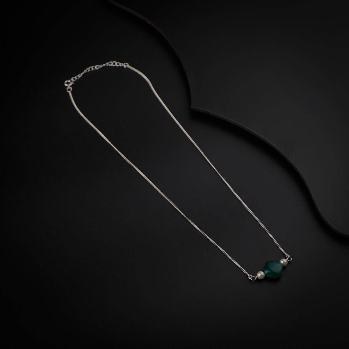 Silver Chain with Green Onyx Stone