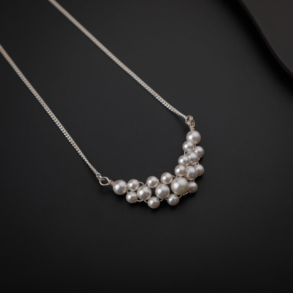 Silver Necklace with Beaded Pearls