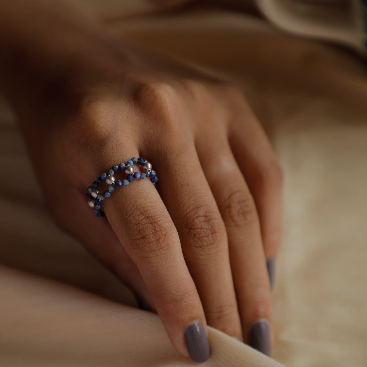 Lapis Lazuli and Silver Beads Ring