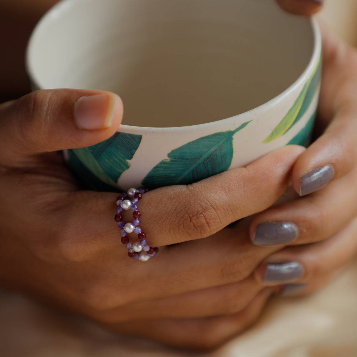 Amethyst and Garnet Beaded Ring