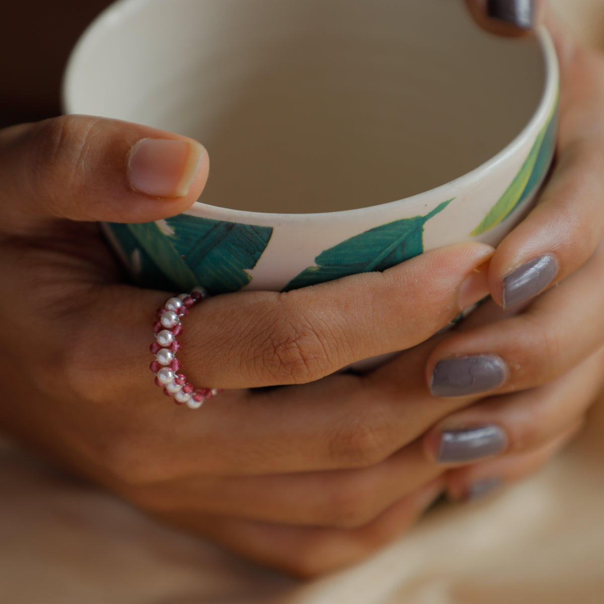 Rose Quartz and Pearls Ring