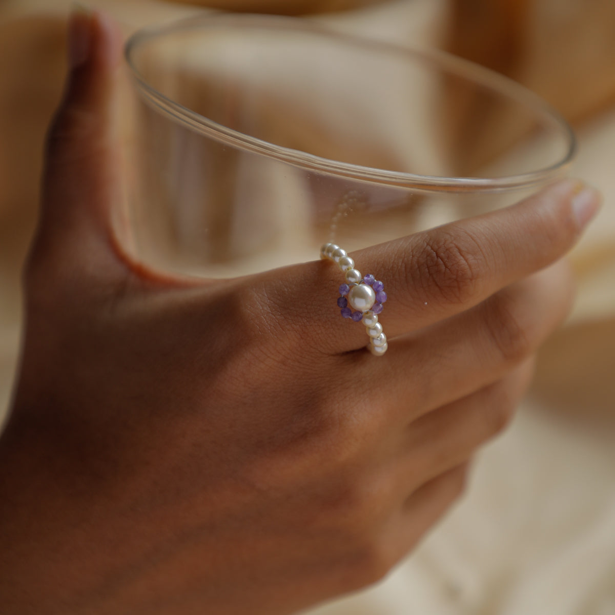 Amethyst and Pearl Beaded Ring