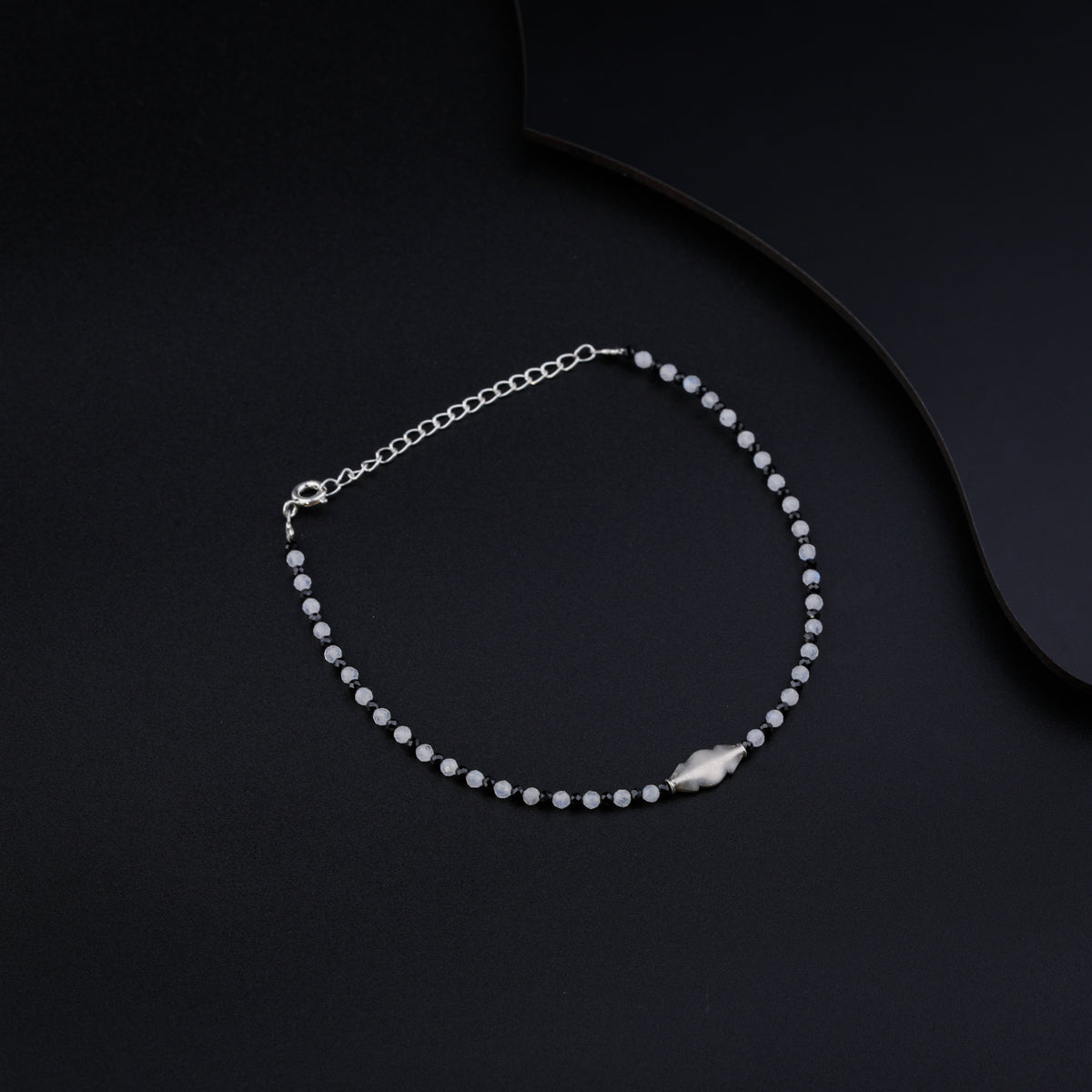 Silver Black Spinel and Moonstone Anklet