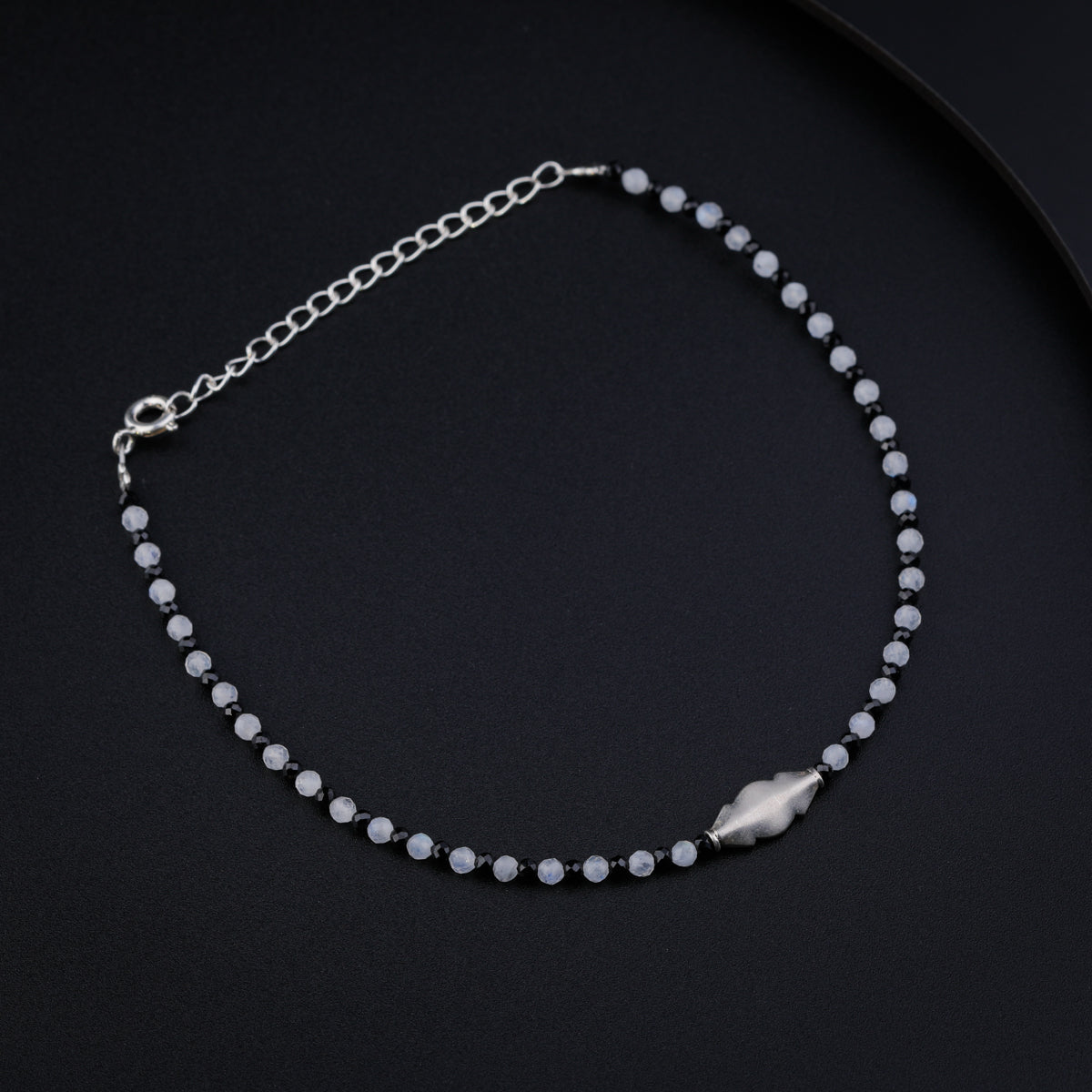 Silver Black Spinel and Moonstone Anklet