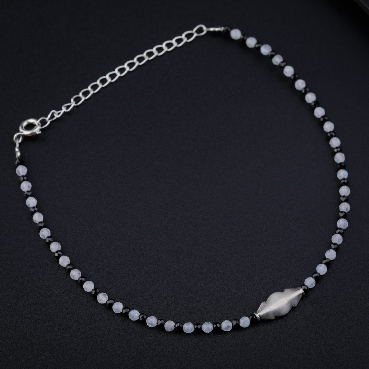 Silver Black Spinel and Moonstone Anklet