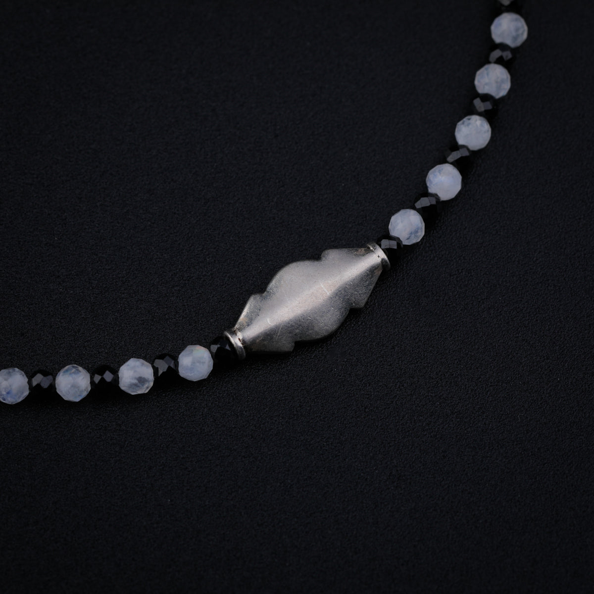 Silver Black Spinel and Moonstone Anklet