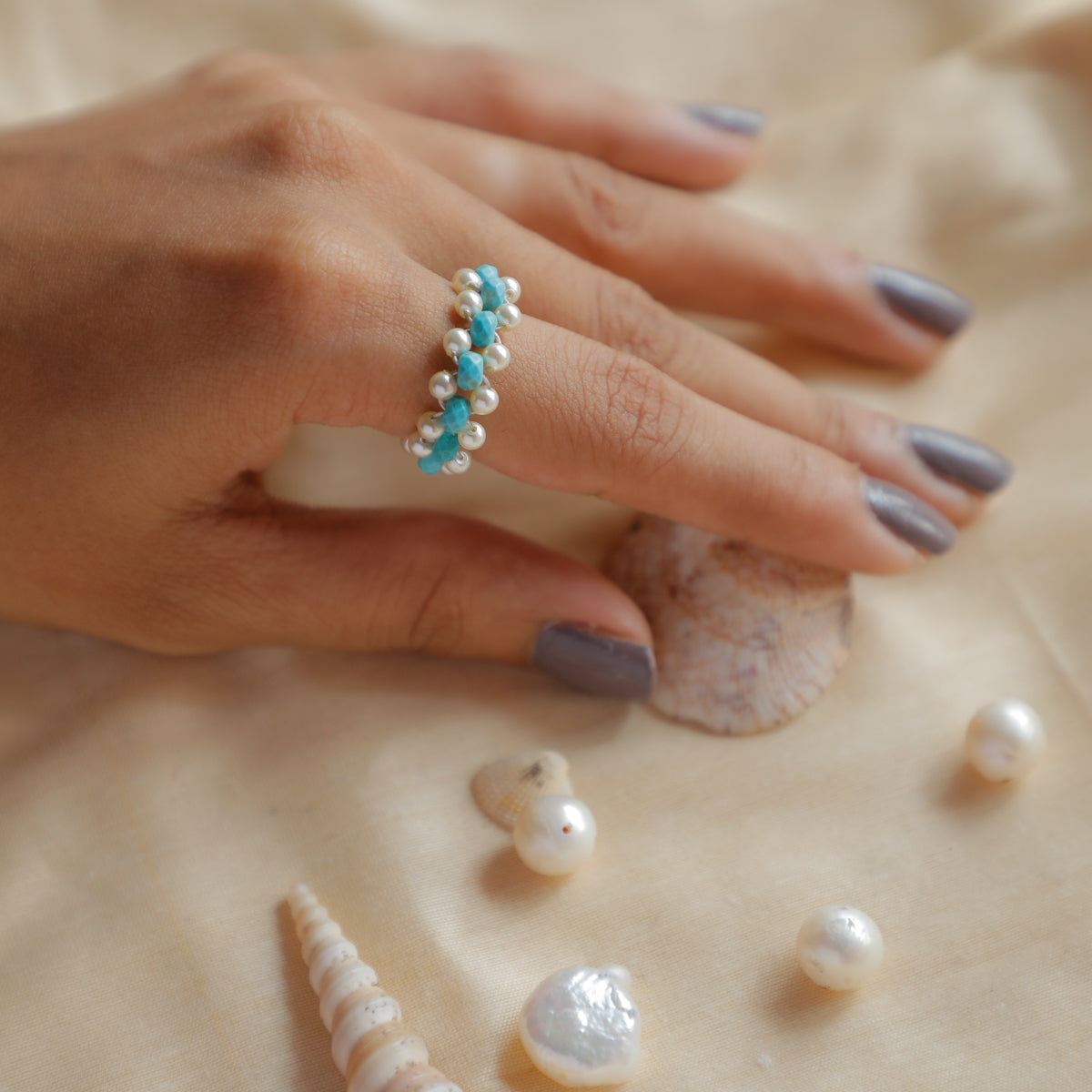 Turquoise and Pearls Ring