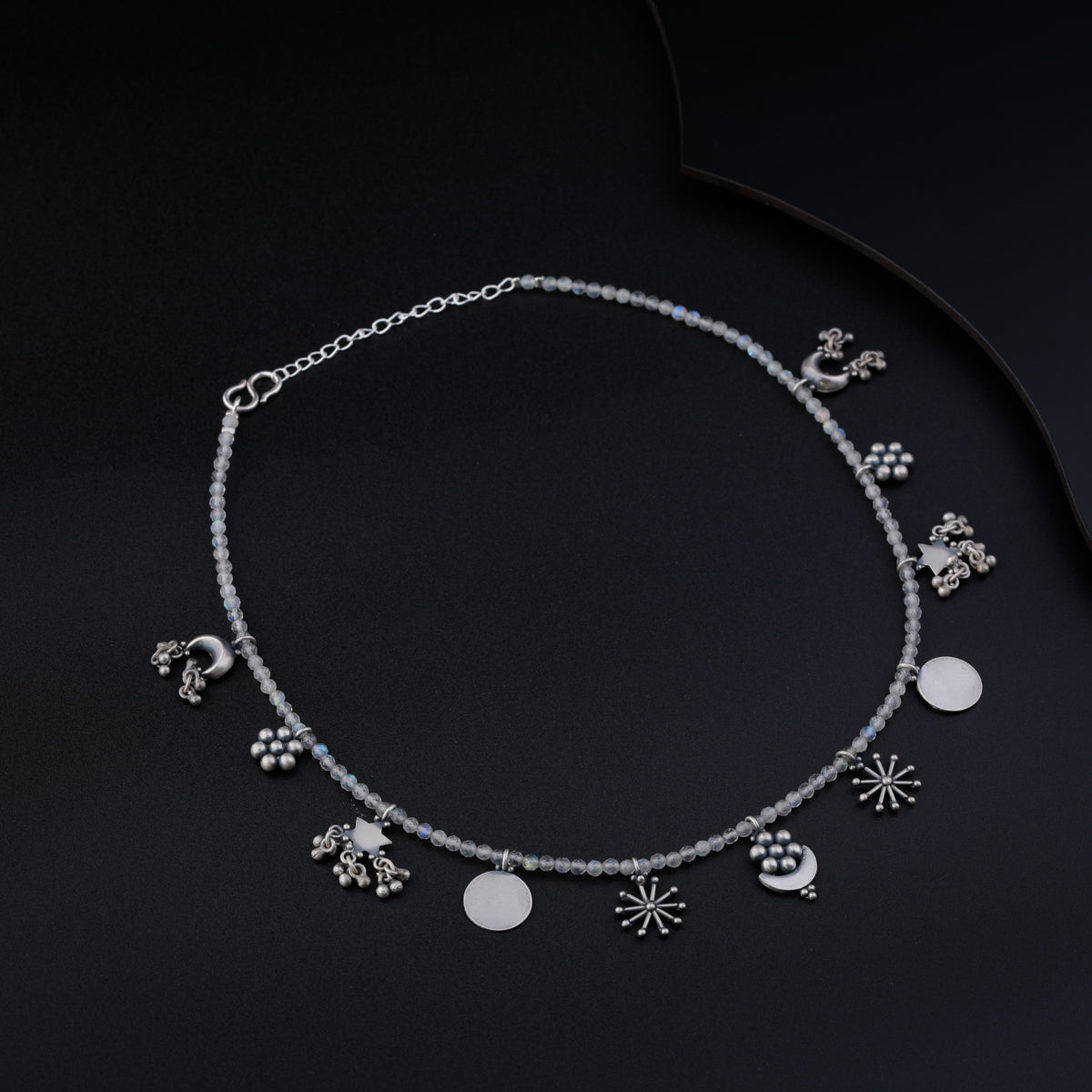 Silver 11 Charm Necklace with Crystals