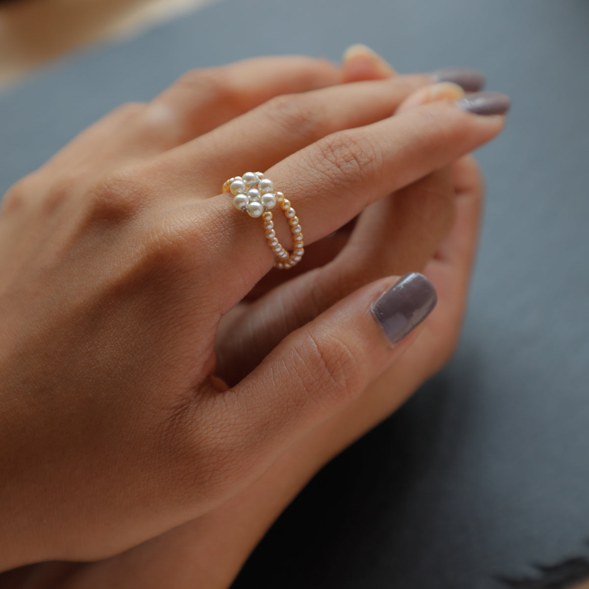 Golden Pearl Beaded Ring