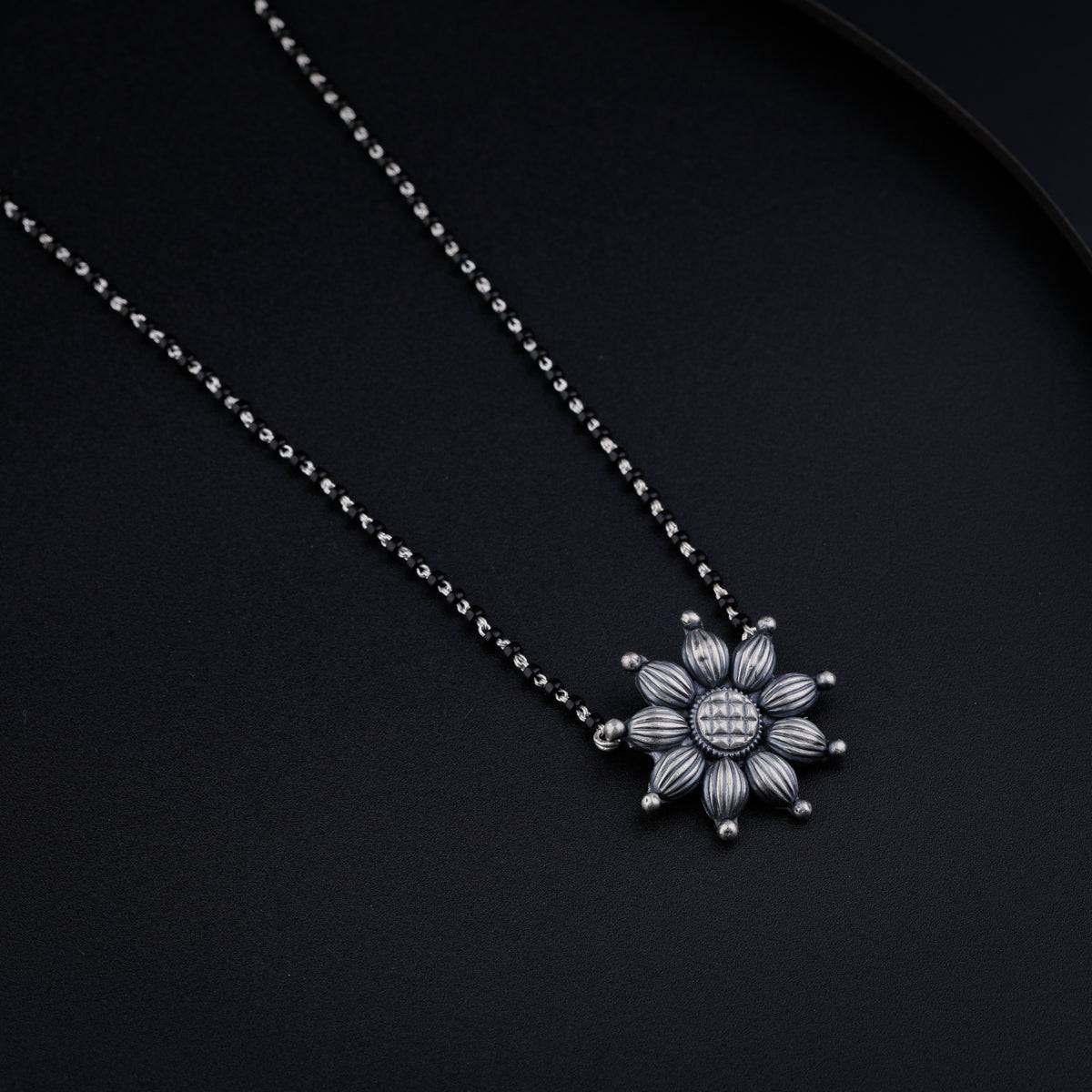 Silver Oxidized Big Flower Mangalsutra