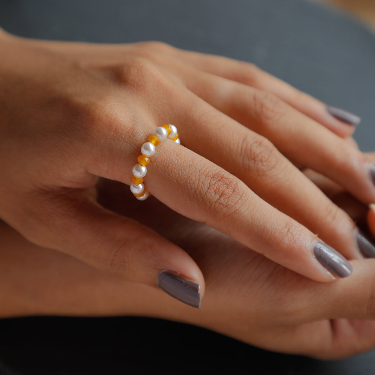 Agate and Pearls Ring