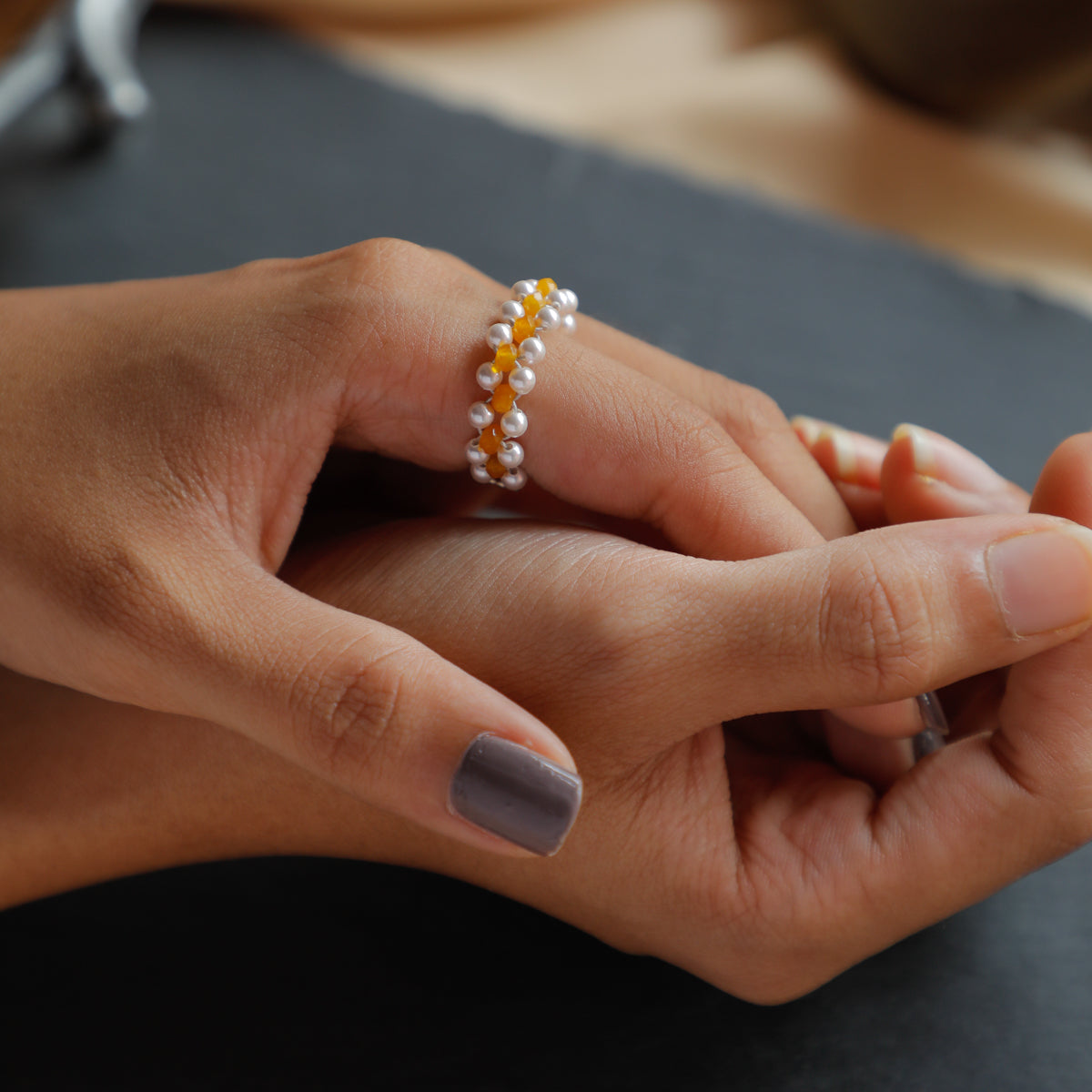 Agate and Pearls Ring