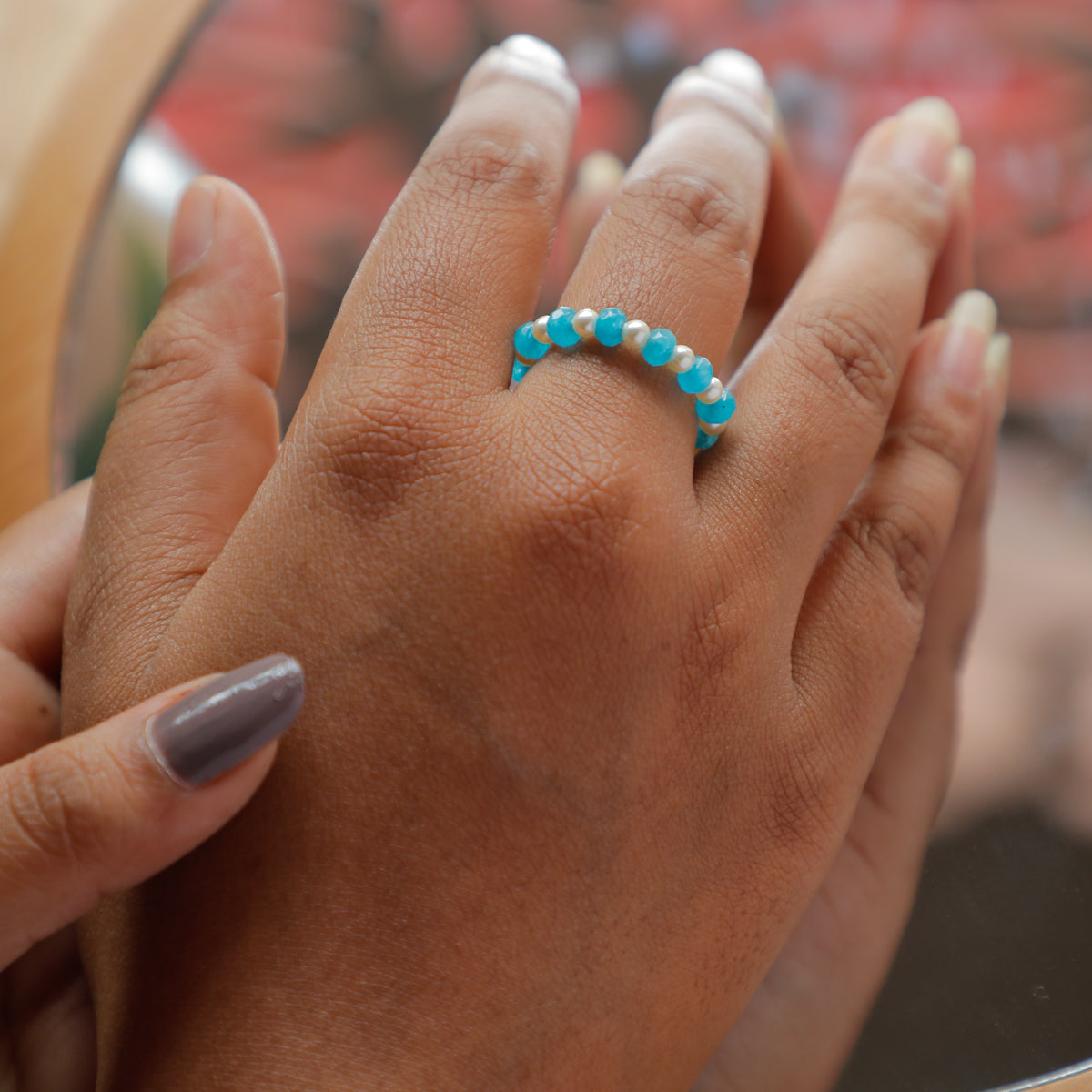 Jade and Pearl Beaded Ring