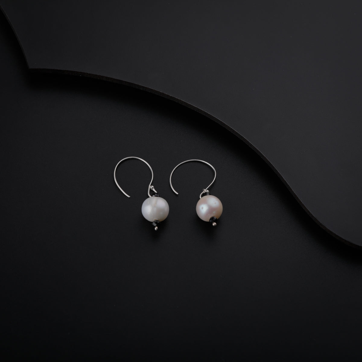 Silver Pearl Earrings with Black Beads