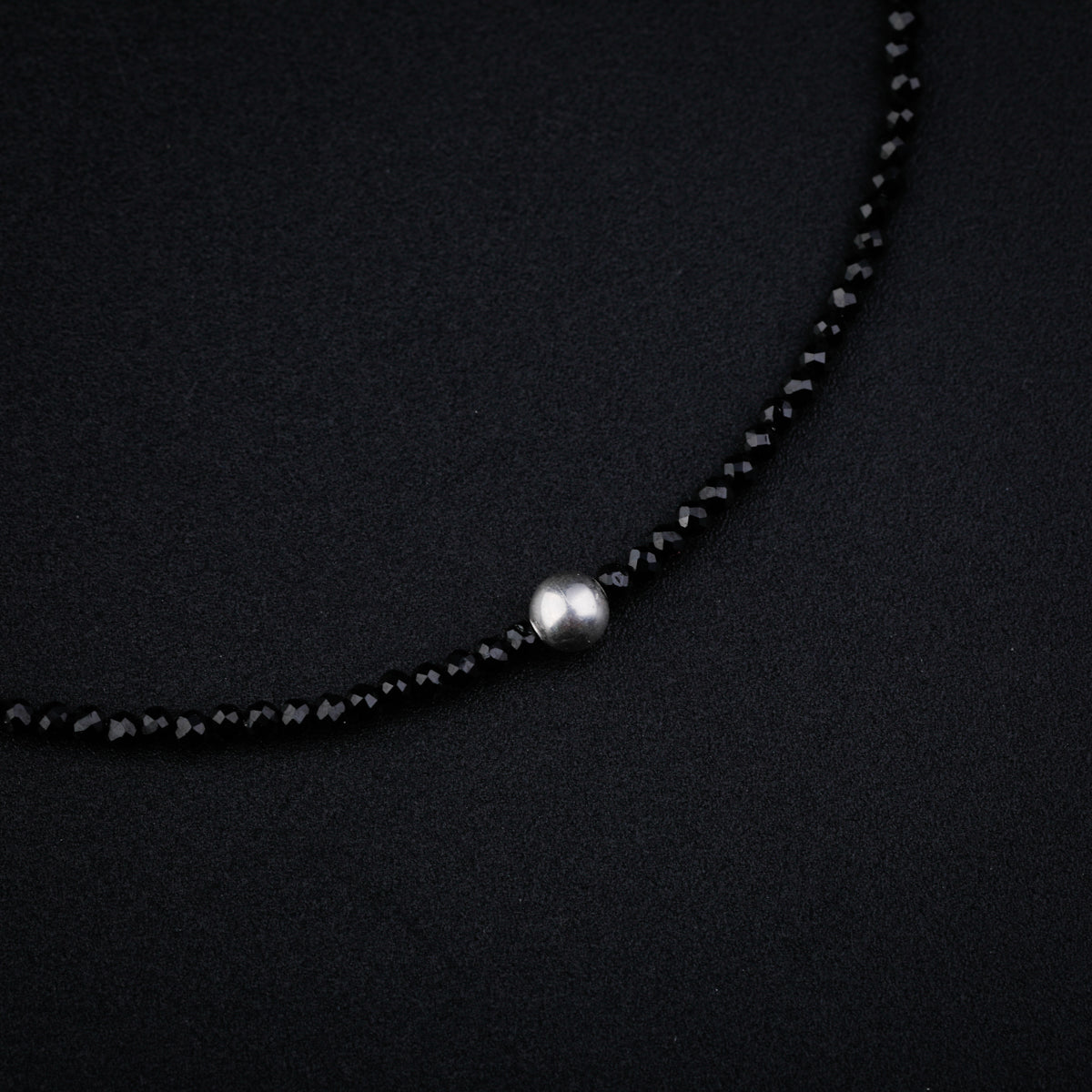 Black Spinel Anklet with Single Silver Bead