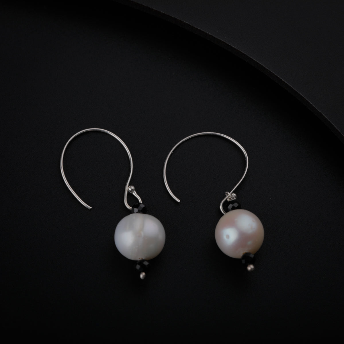 Silver Pearl Earrings with Black Beads