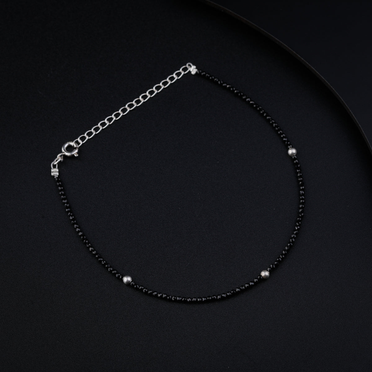 Black Spinel Anklet with Silver Beads