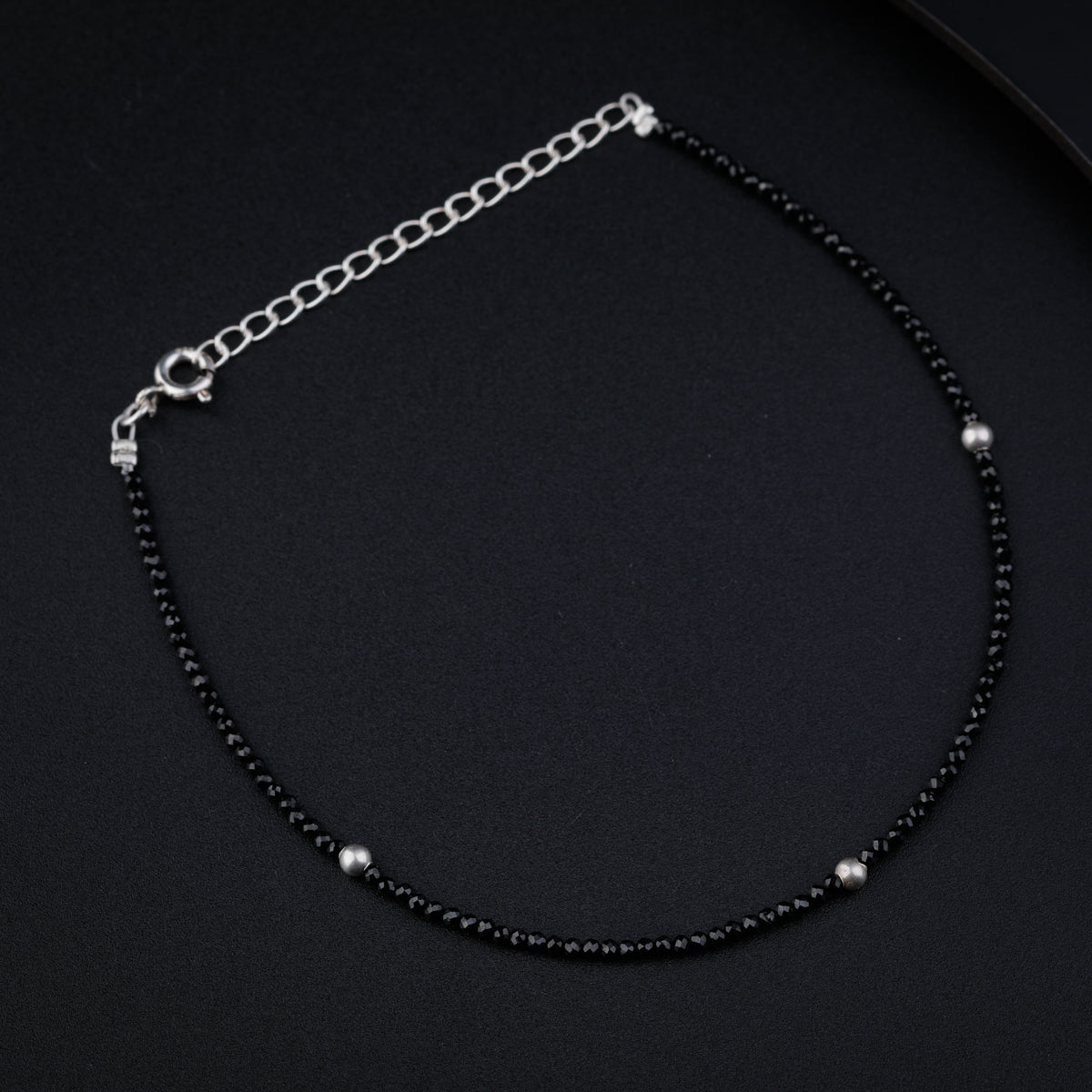 Black Spinel Anklet with Silver Beads