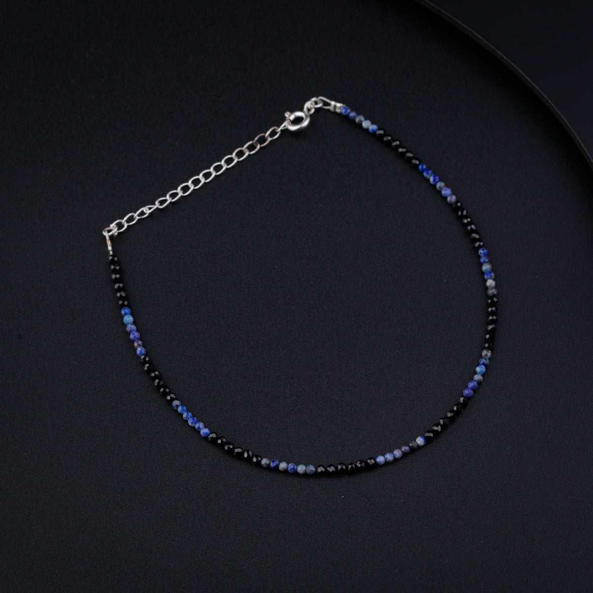 Silver Black Spinel and Lapis Lazuli Anklet