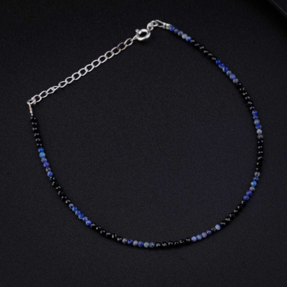 Silver Black Spinel and Lapis Lazuli Anklet