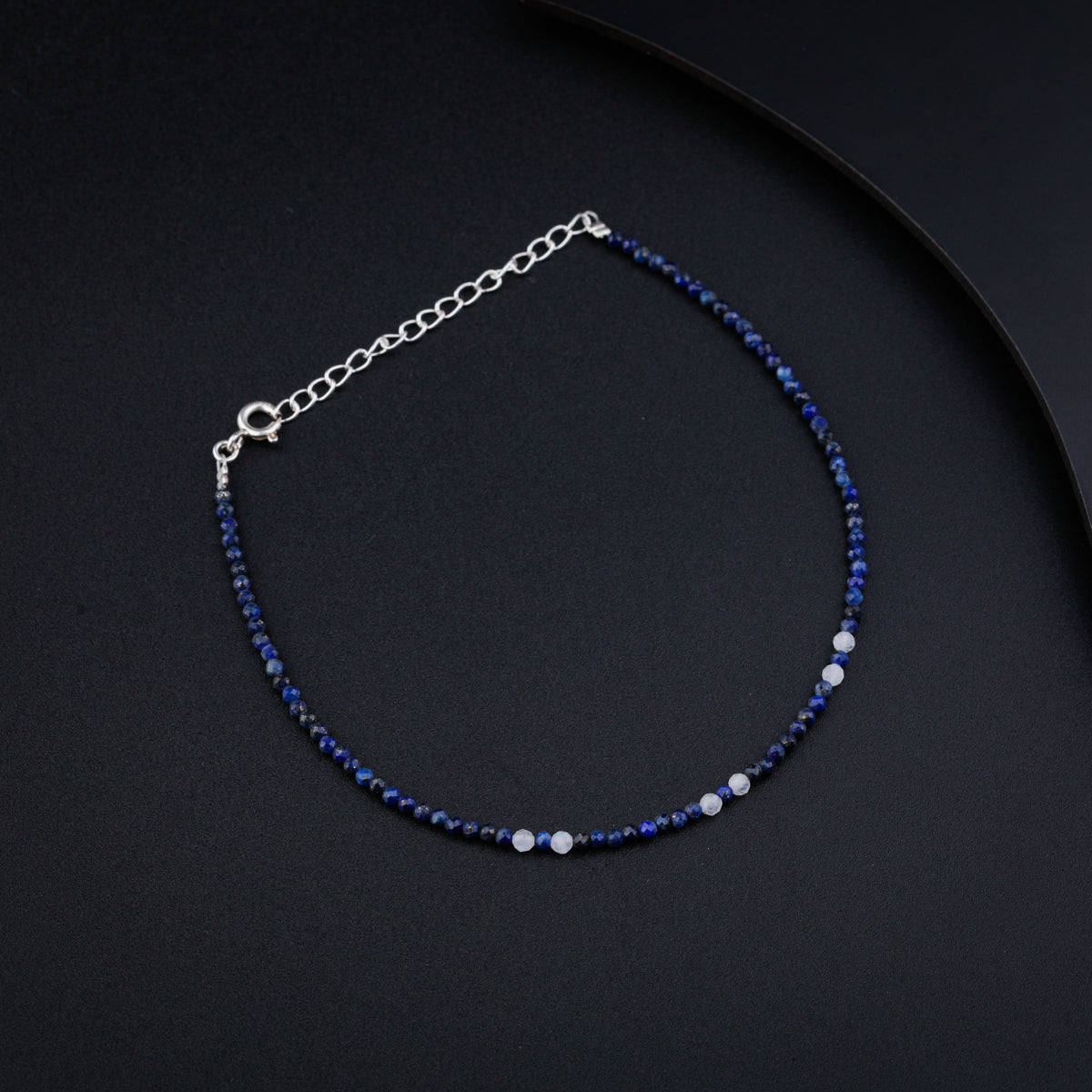 Silver Lapis Lazuli and Moonstone Anklet