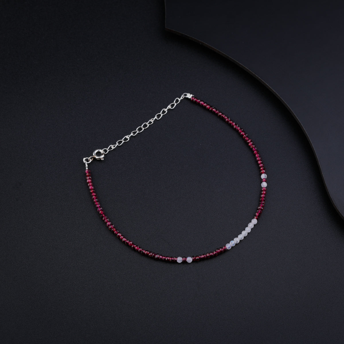 Silver Garnet and Moonstone Anklet