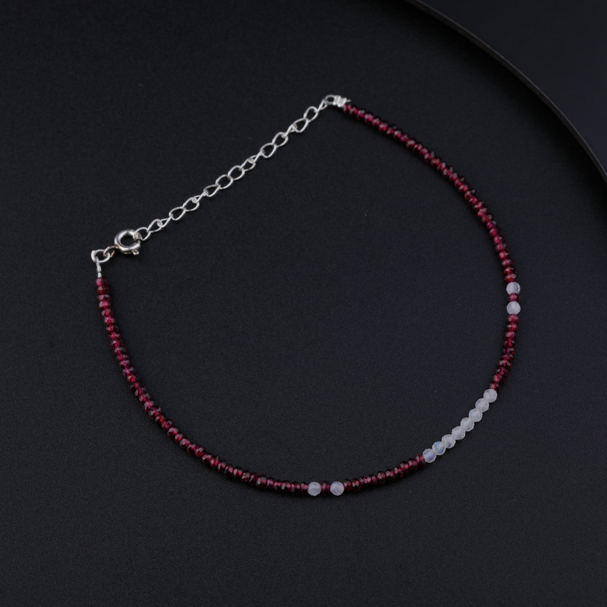 Silver Garnet and Moonstone Anklet