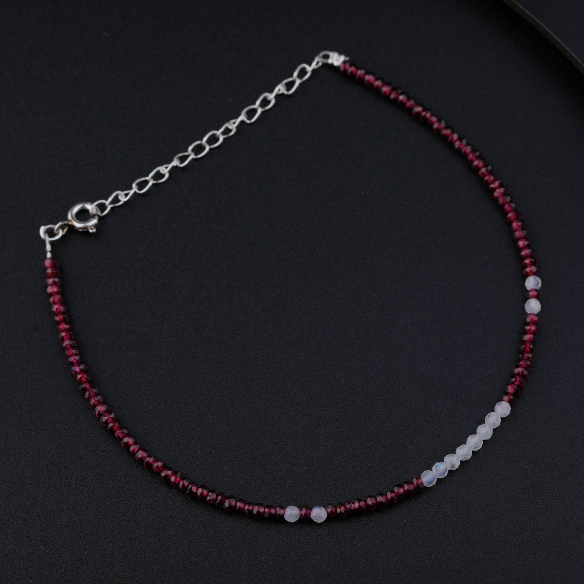 Silver Garnet and Moonstone Anklet