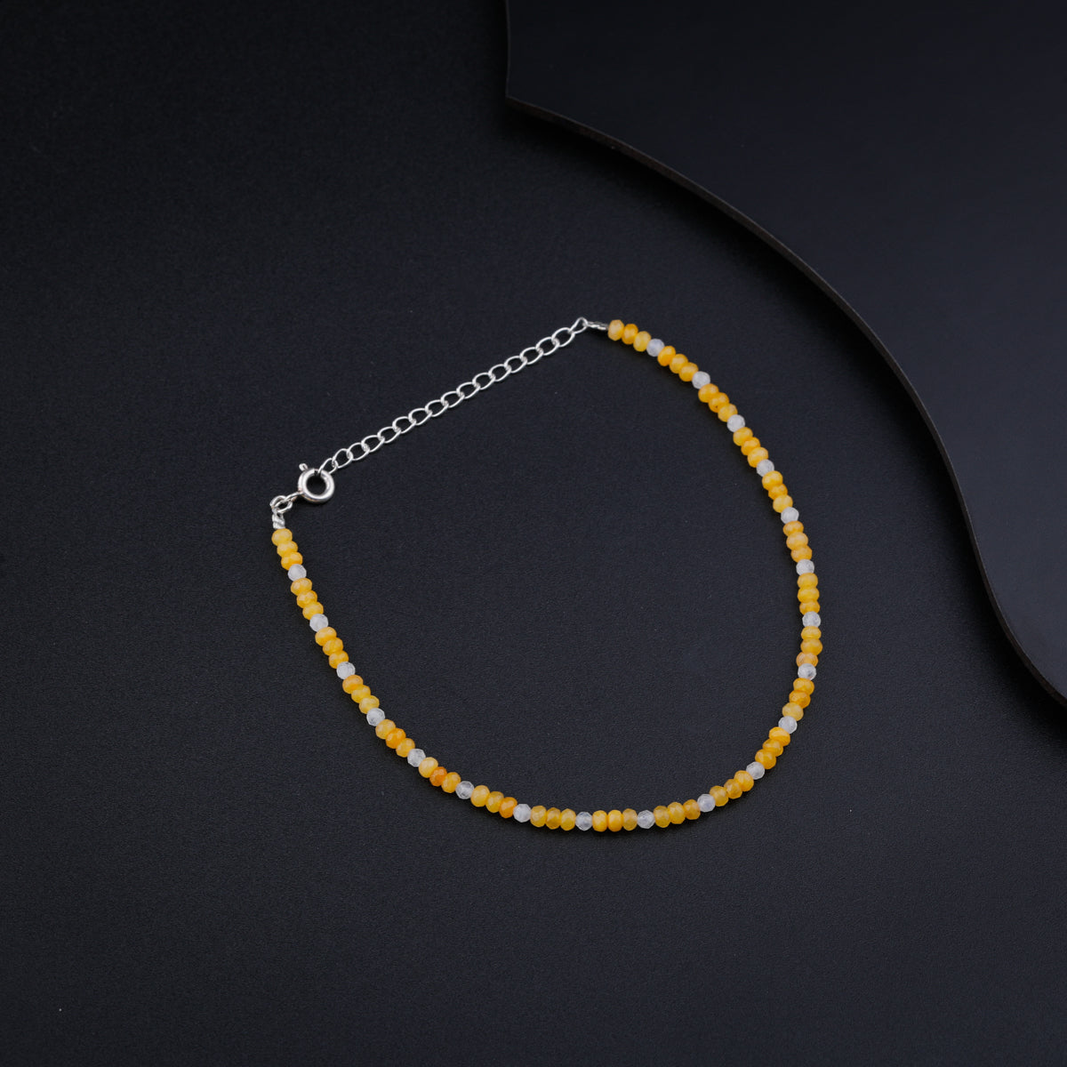 Silver Yellow Agate and Moonstone Anklet