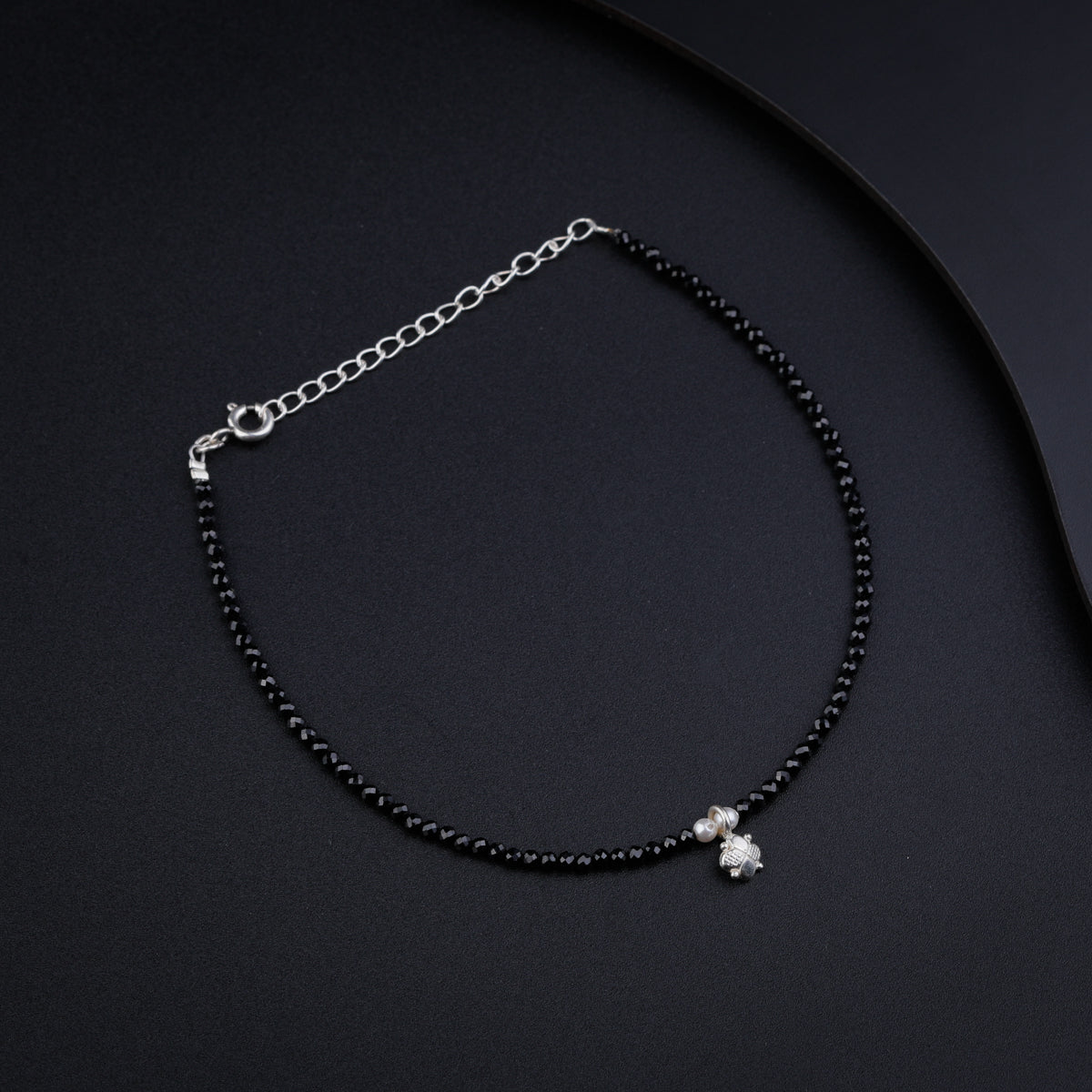 Black Spinel Anklet with Silver Charm and Pearl