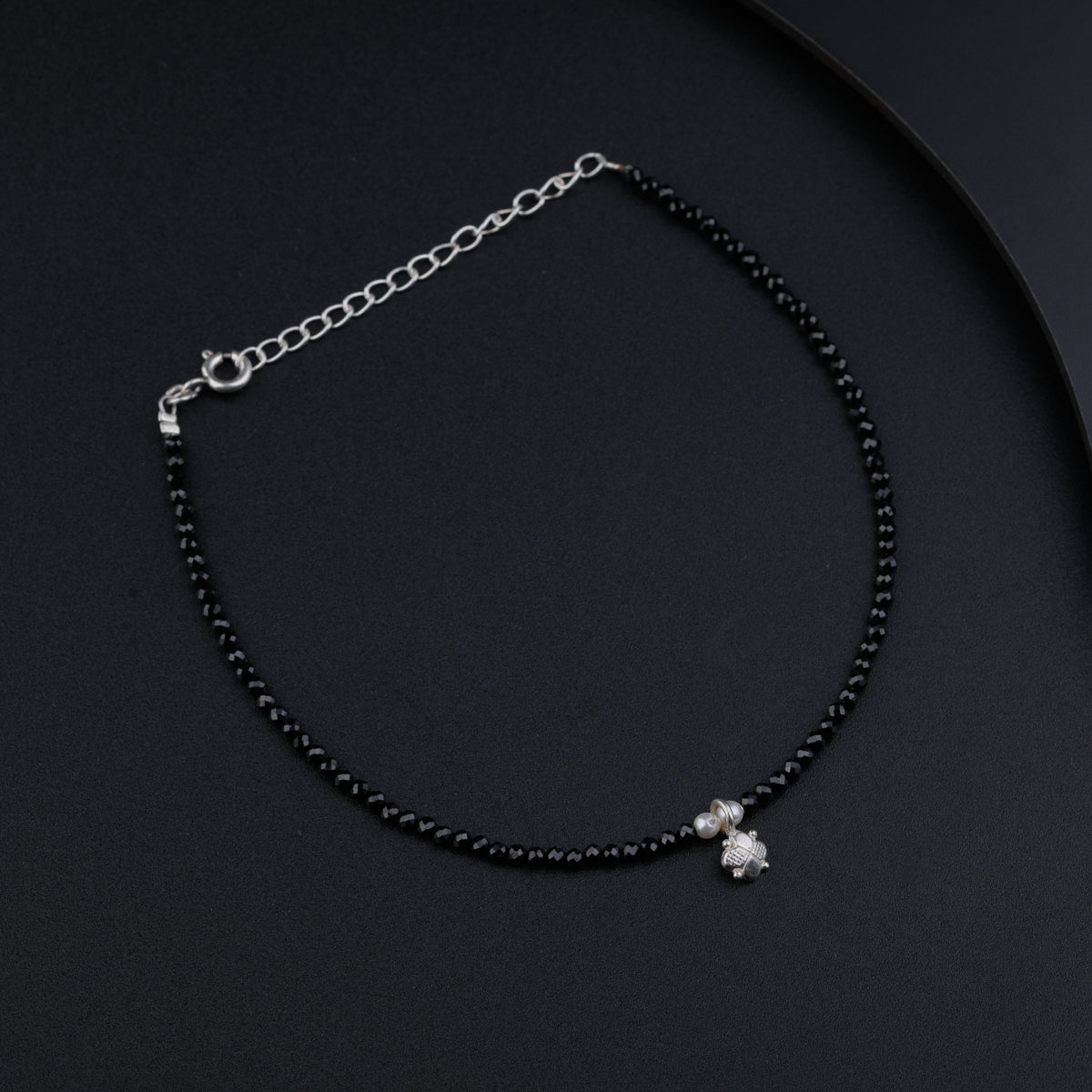 Black Spinel Anklet with Silver Charm and Pearl