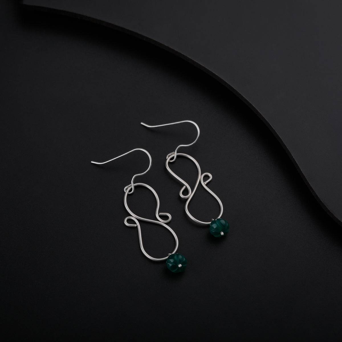 Silver Wire Bending Earrings with Green Onyx