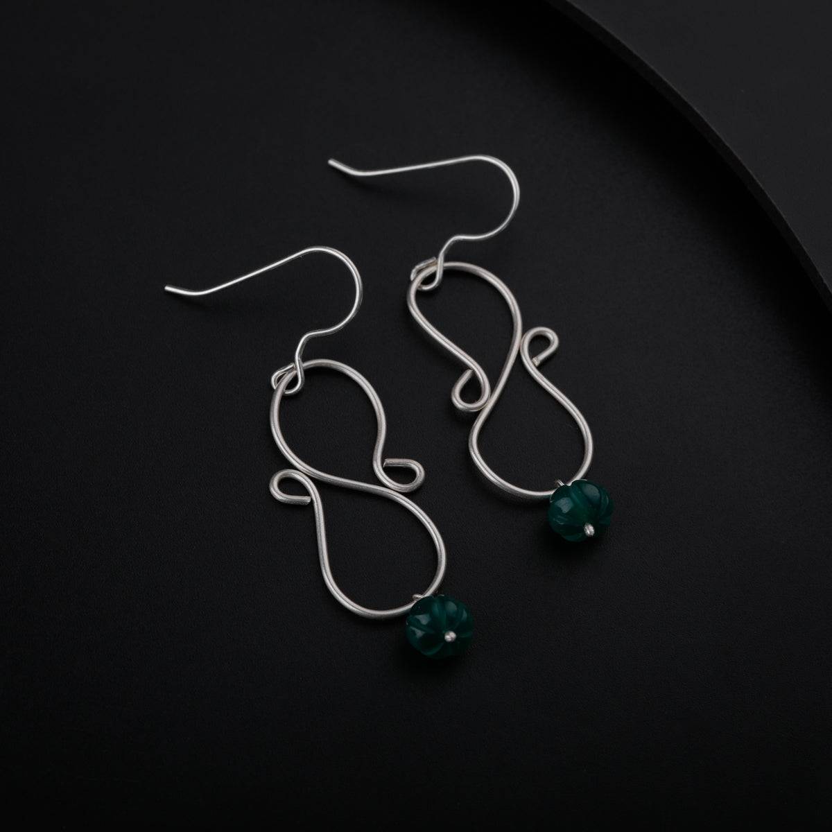 Silver Wire Bending Earrings with Green Onyx