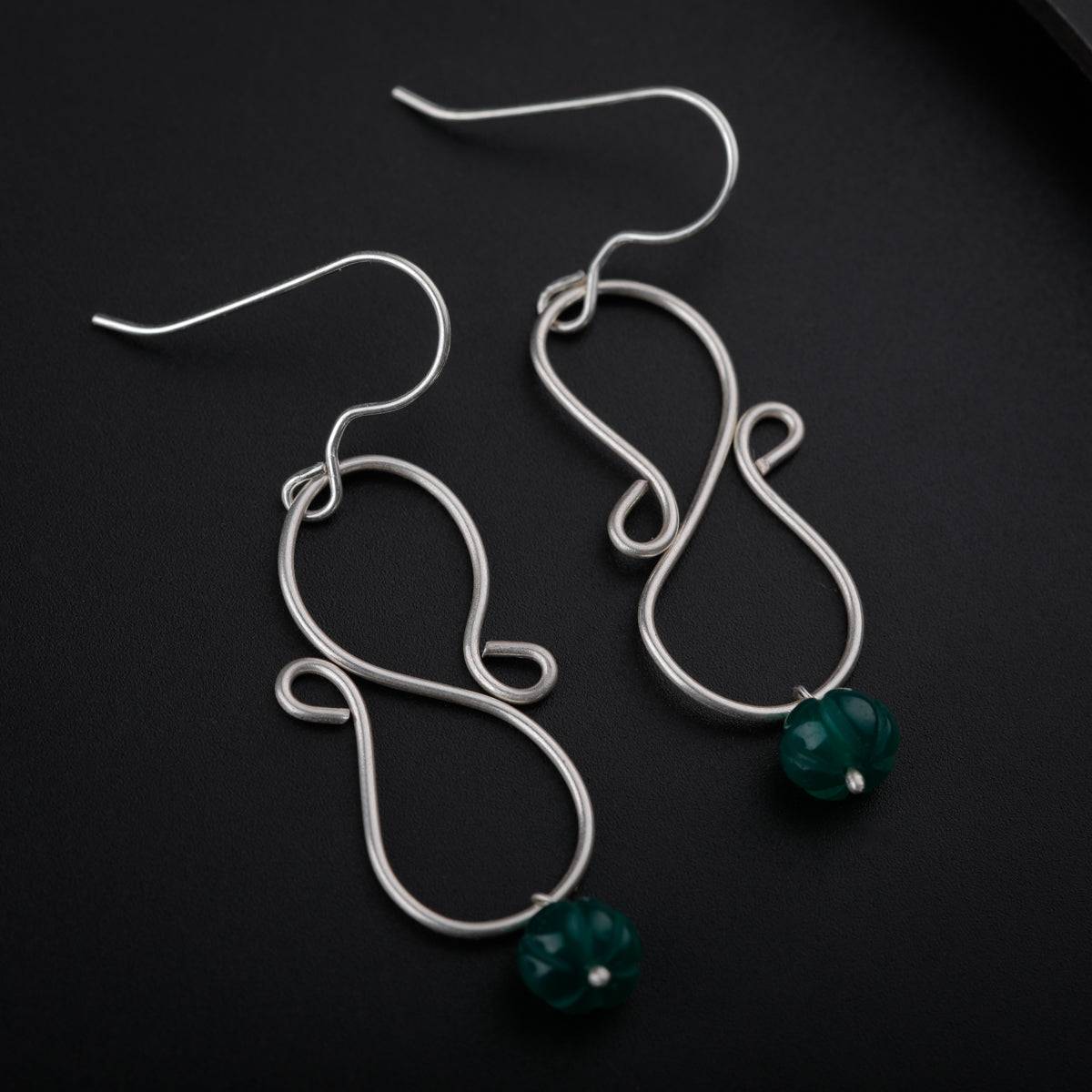 Silver Wire Bending Earrings with Green Onyx