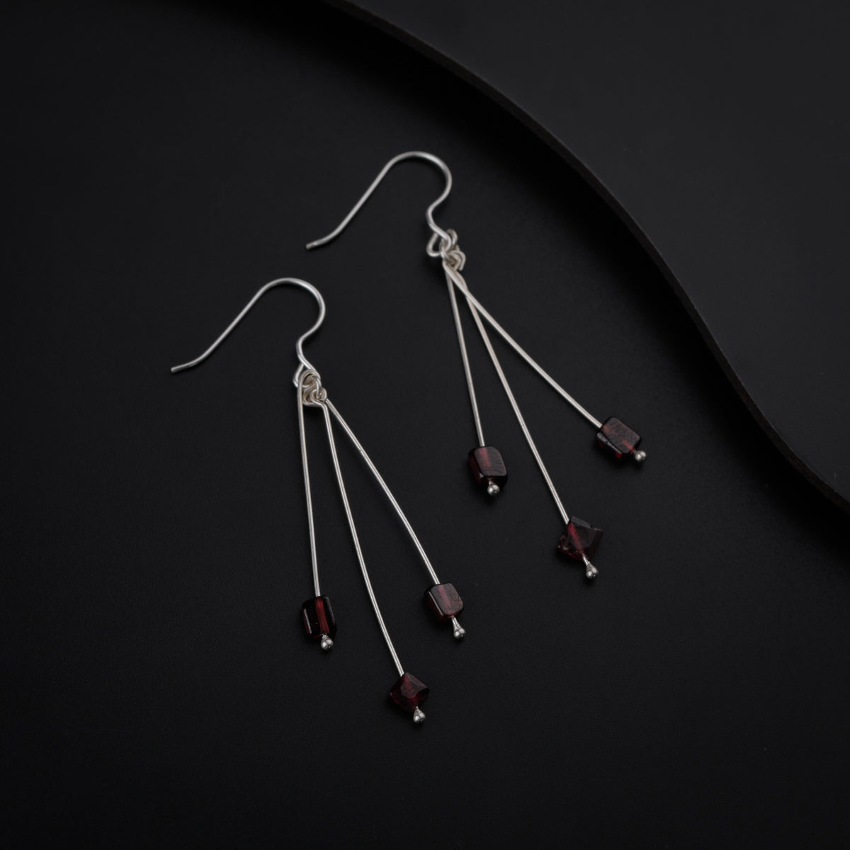 Silver Garnet String Earring