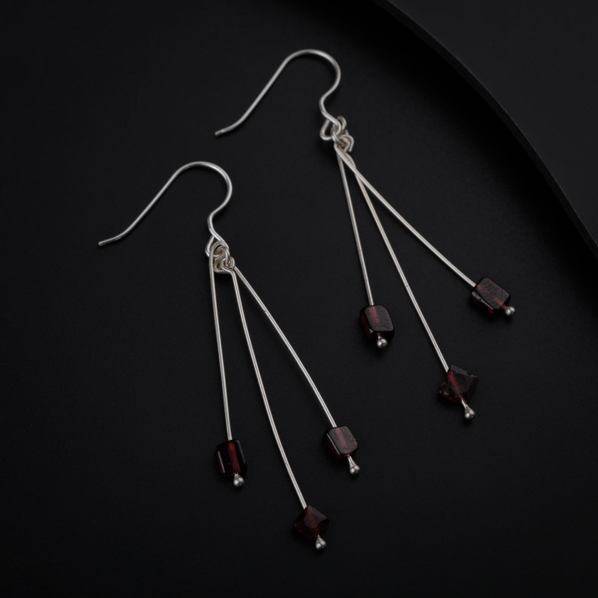 Silver Garnet String Earring